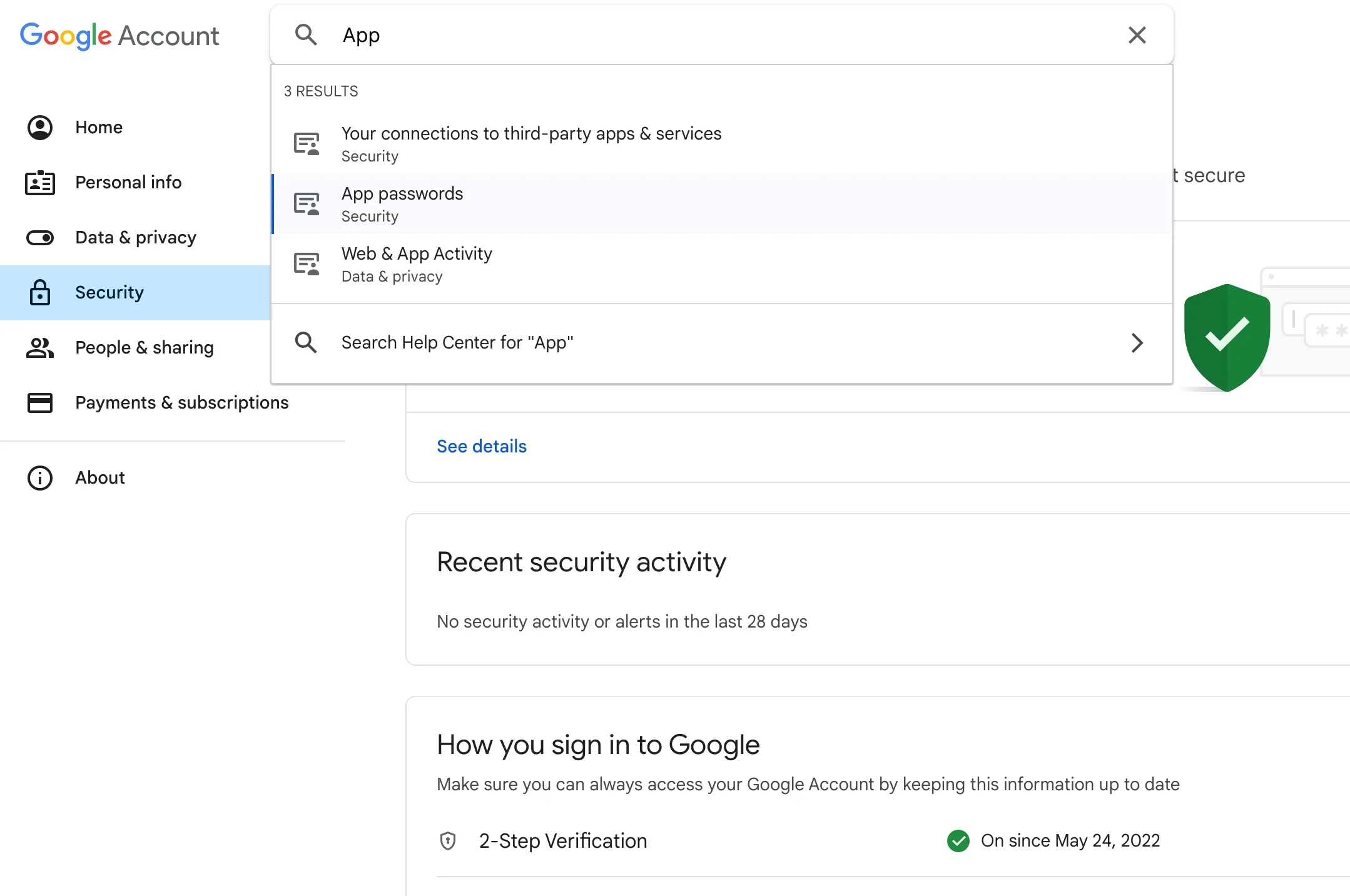 Search for App Passwords alt text