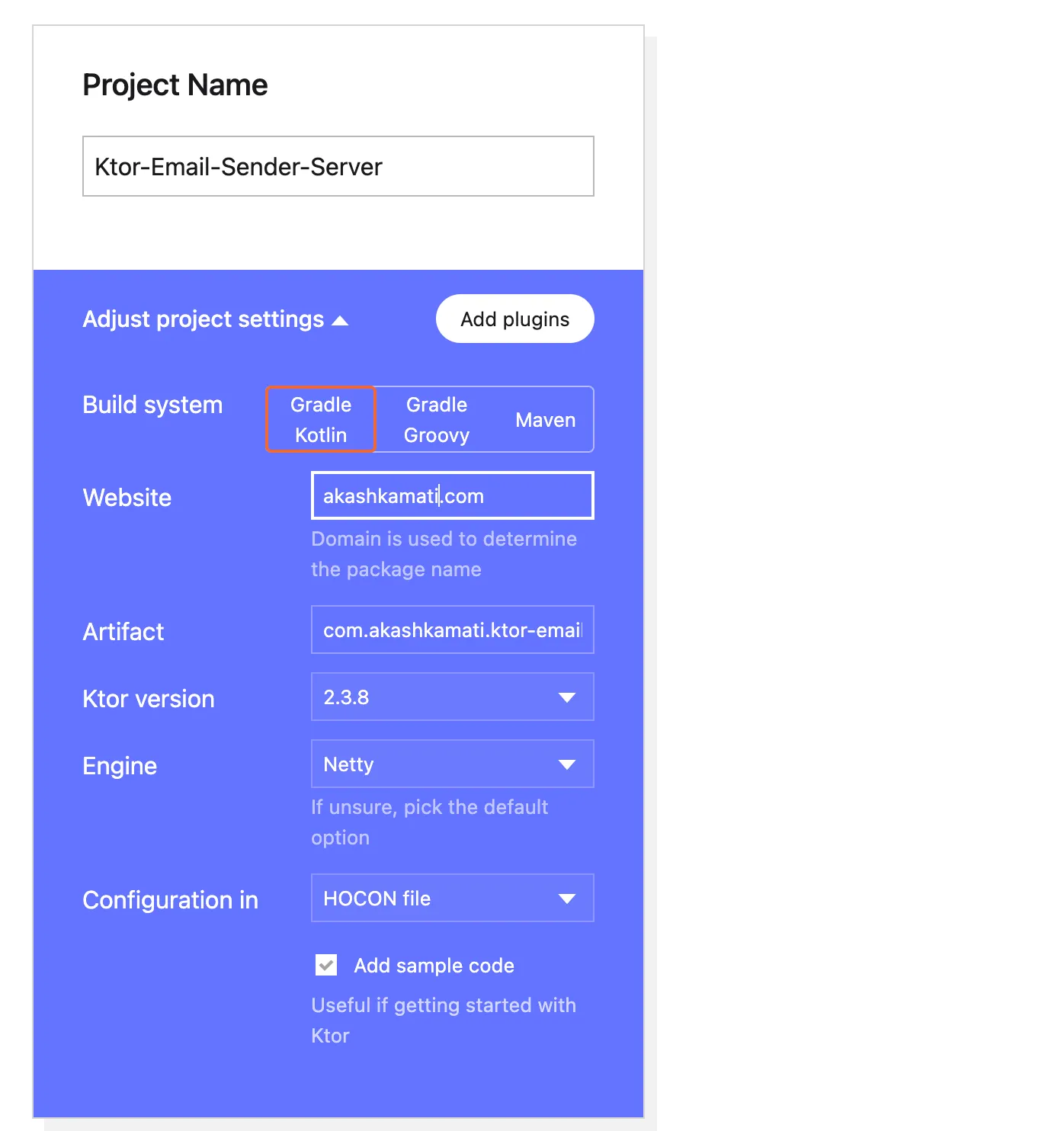 Adjust project settings alt text